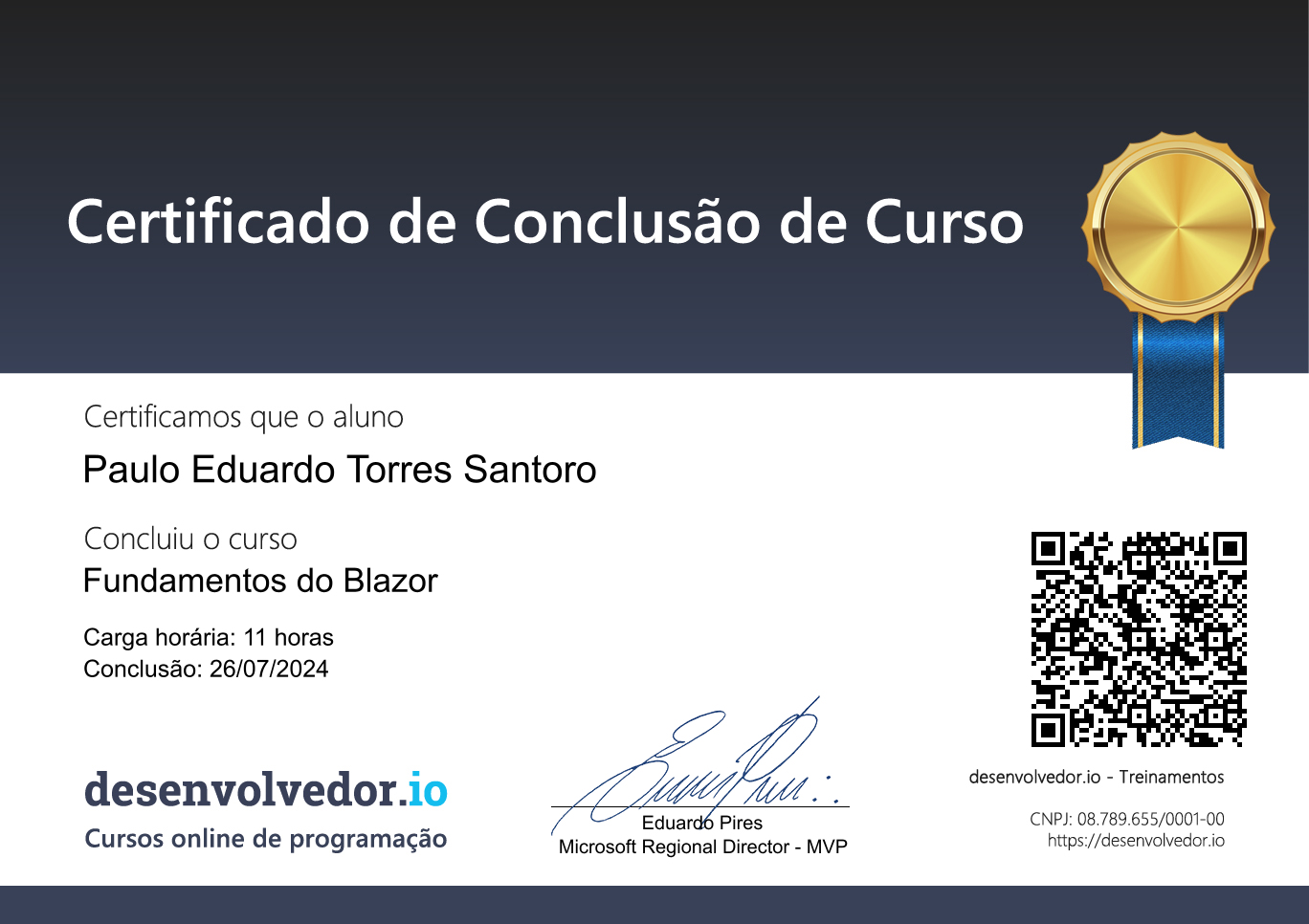 Certificado de Conclusão - Fundamentos do Blazor