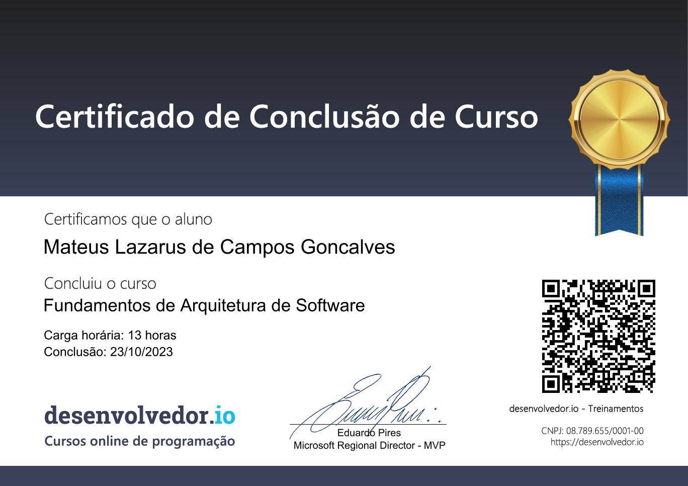 Certificado de Conclusão - Fundamentos de Arquitetura de Software